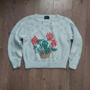 Woolrich 80s Cottage Grandma Floral Knit Sweater - Cream with Red Green Accents